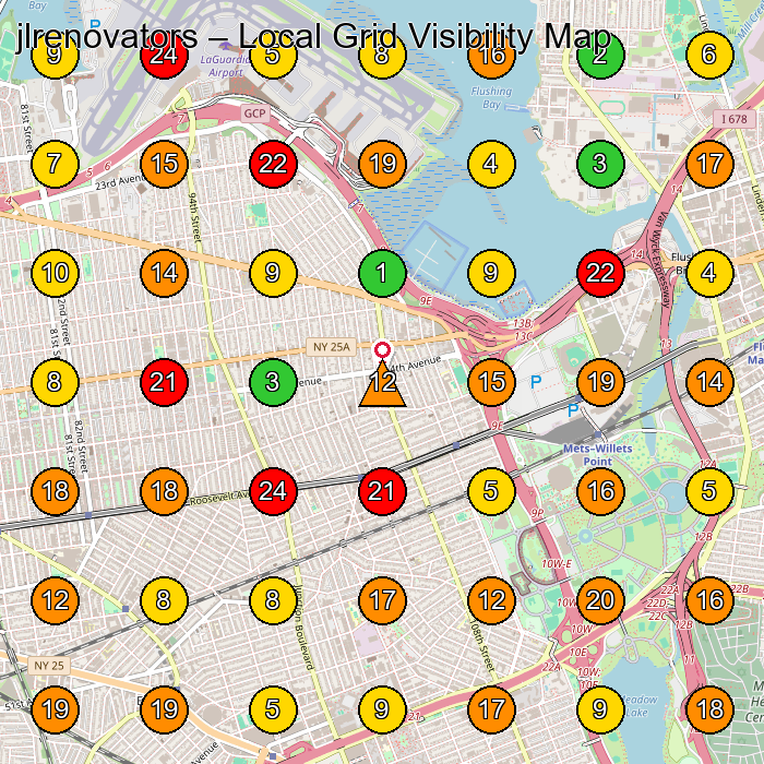 jlrenovators Empresa De Construccia³N GeoGrid ranking map for Corona NY